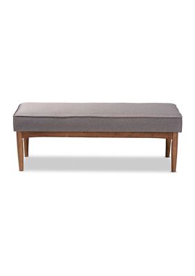 Arvid Mid-Century Modern Gray Fabric Upholstered Wood Dining Bench