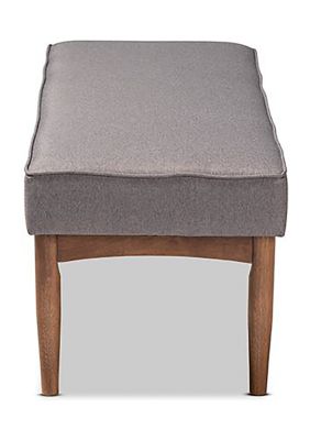 Arvid Mid-Century Modern Gray Fabric Upholstered Wood Dining Bench