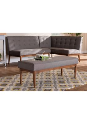 Arvid Mid-Century Modern Gray Fabric Upholstered Wood Dining Bench