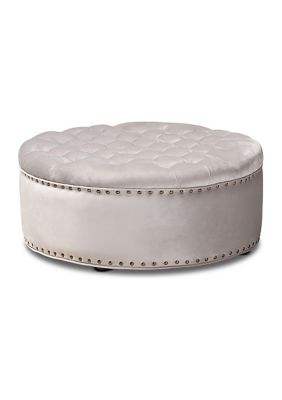 Iglehart Modern and Contemporary Light Gray Velvet Fabric Upholstered Tufted Cocktail Ottoman