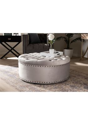 Iglehart Modern and Contemporary Light Gray Velvet Fabric Upholstered Tufted Cocktail Ottoman