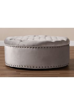 Iglehart Modern and Contemporary Light Gray Velvet Fabric Upholstered Tufted Cocktail Ottoman