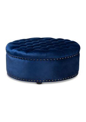 Iglehart Modern and Contemporary Royal Blue Velvet Fabric Upholstered Tufted Cocktail Ottoman