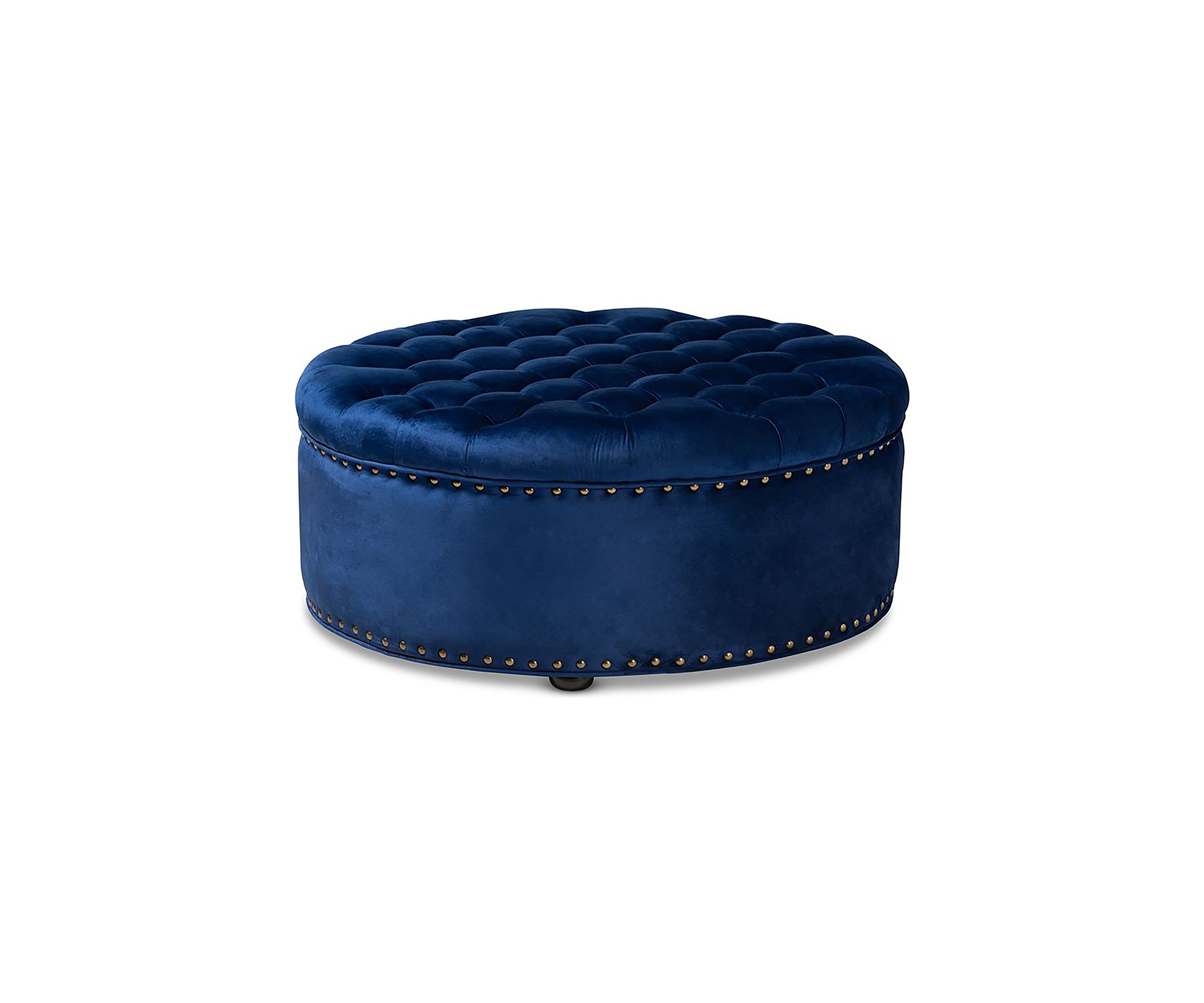 Iglehart Modern and Contemporary Royal Blue Velvet Fabric Upholstered Tufted Cocktail Ottoman