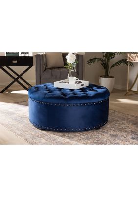 Iglehart Modern and Contemporary Royal Blue Velvet Fabric Upholstered Tufted Cocktail Ottoman