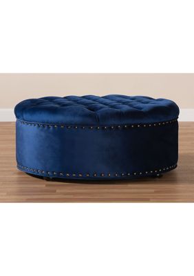 Iglehart Modern and Contemporary Royal Blue Velvet Fabric Upholstered Tufted Cocktail Ottoman