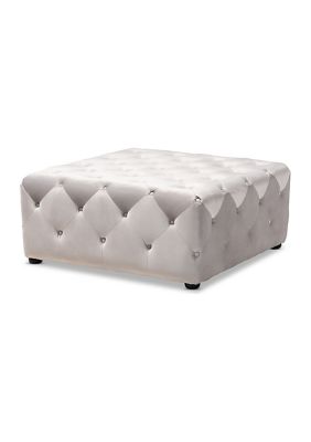 Calvetti Modern and Contemporary Slate Gray Velvet Fabric Upholstered Button-Tufted Cocktail Ottoman