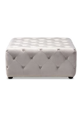 Calvetti Modern and Contemporary Slate Gray Velvet Fabric Upholstered Button-Tufted Cocktail Ottoman