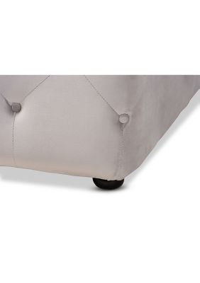 Calvetti Modern and Contemporary Slate Gray Velvet Fabric Upholstered Button-Tufted Cocktail Ottoman