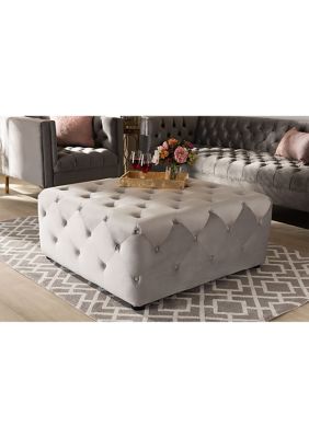 Calvetti Modern and Contemporary Slate Gray Velvet Fabric Upholstered Button-Tufted Cocktail Ottoman