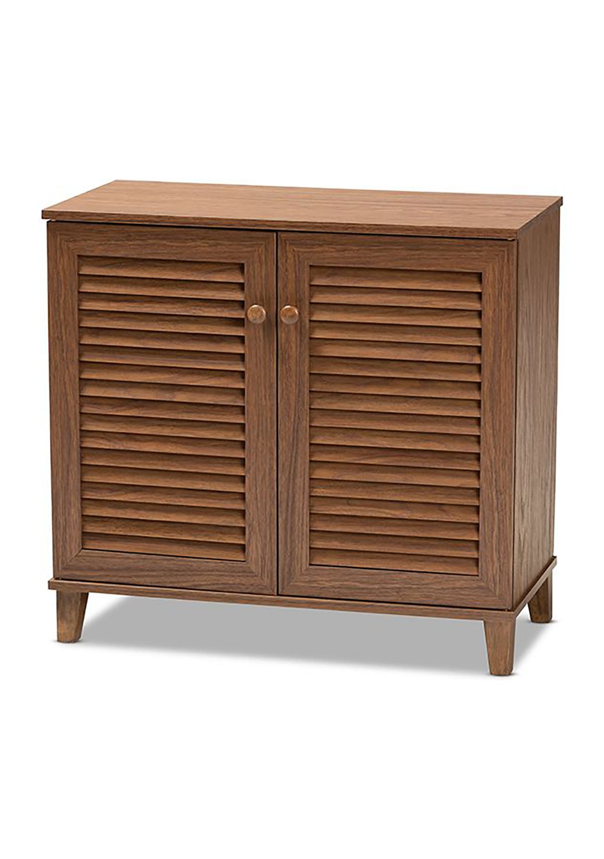 Coolidge Modern and Contemporary Walnut Finished 4-Shelf Wood Shoe Storage Cabinet
