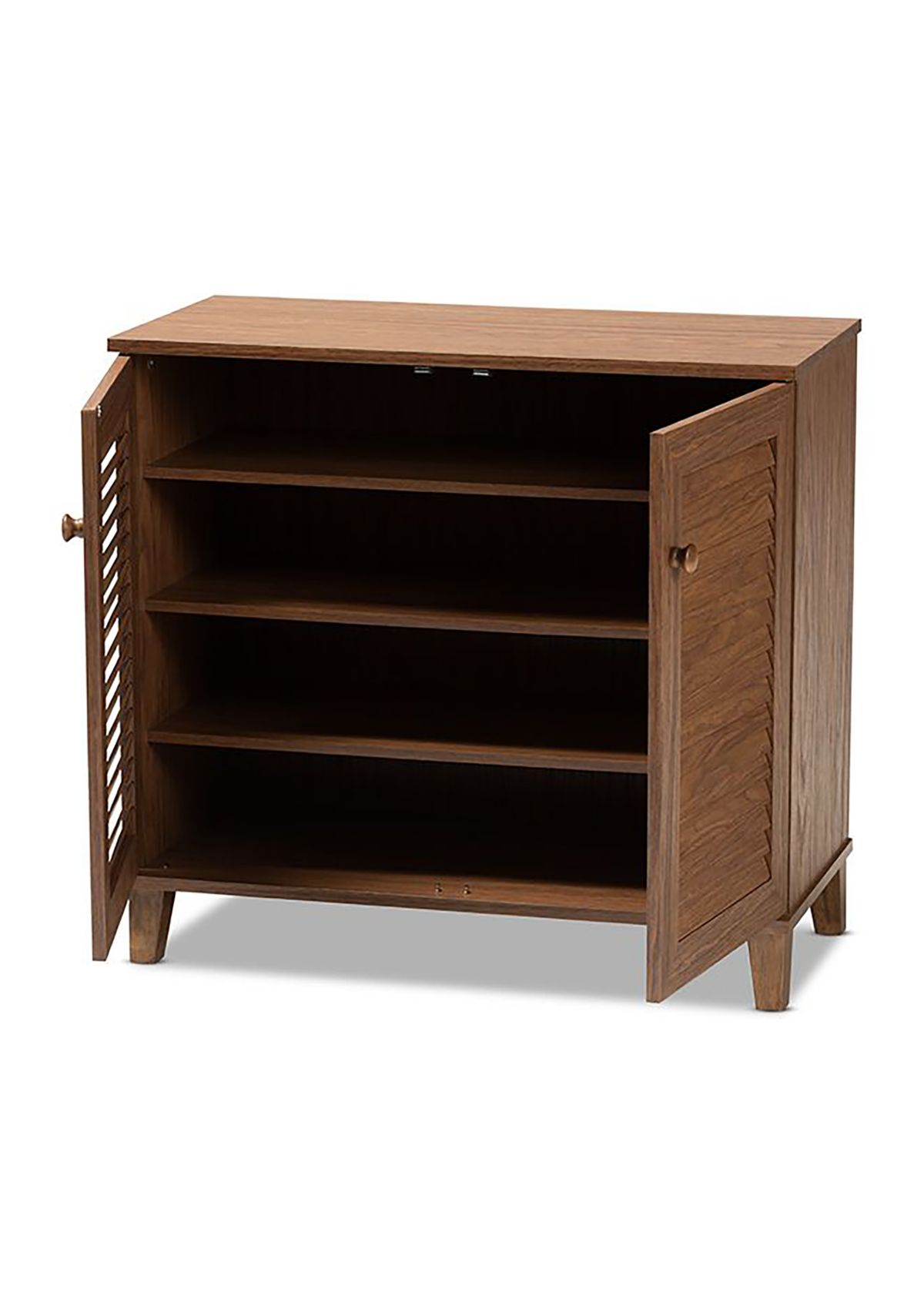 Coolidge Modern and Contemporary Walnut Finished 4-Shelf Wood Shoe Storage Cabinet