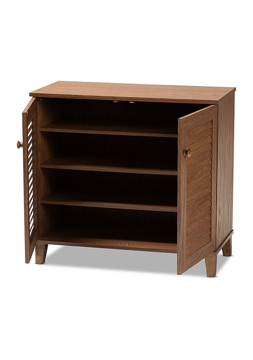 Coolidge Modern and Contemporary Walnut Finished 4-Shelf Wood Shoe Storage Cabinet