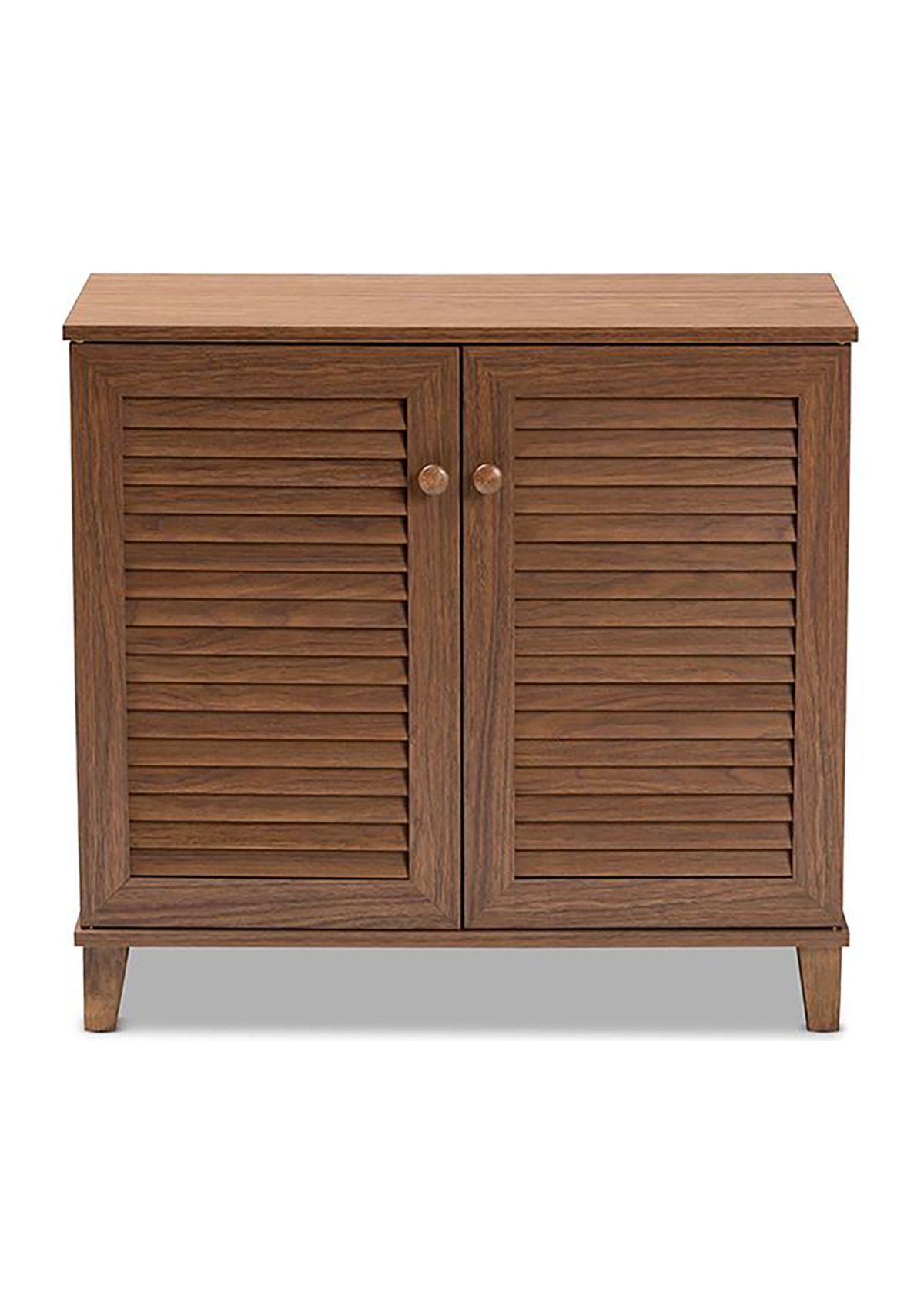 Coolidge Modern and Contemporary Walnut Finished 4-Shelf Wood Shoe Storage Cabinet