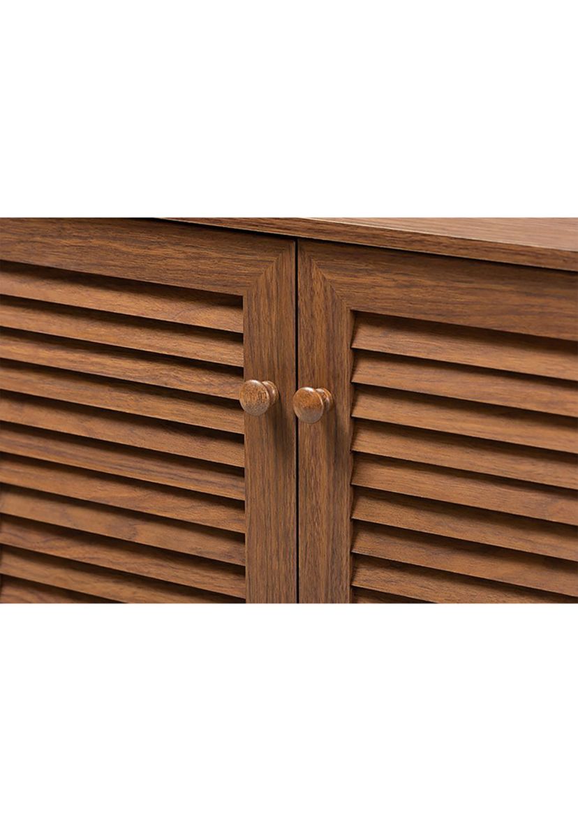 Coolidge Modern and Contemporary Walnut Finished 4-Shelf Wood Shoe Storage Cabinet