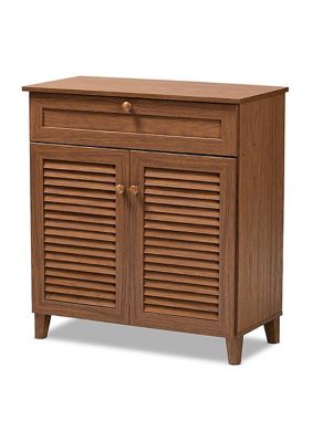 Baxton Studio Coolidge Modern and Contemporary Walnut Finished 4-Shelf Wood Shoe Storage Cabinet with Drawer