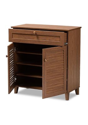 Coolidge Modern and Contemporary and Walnut Finished -Shelf Wood Shoe Storage Cabinet with Drawer