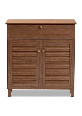 Coolidge Modern and Contemporary and Walnut Finished -Shelf Wood Shoe Storage Cabinet with Drawer