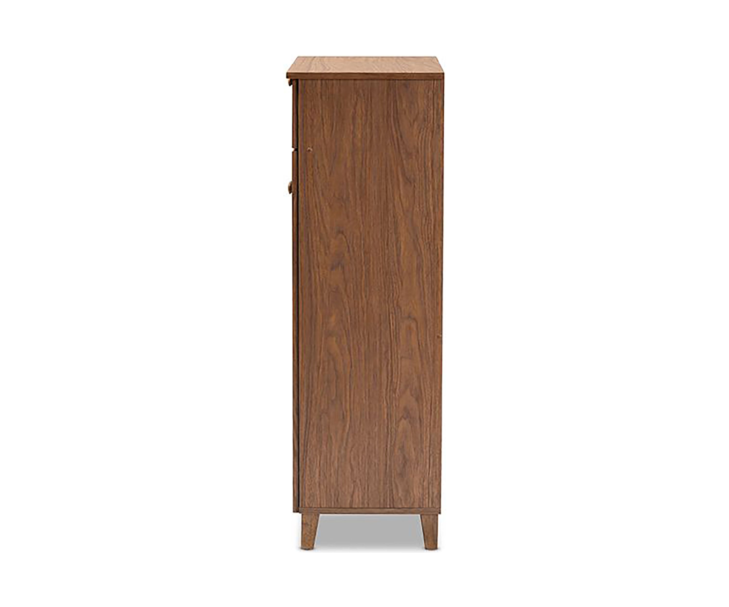 Coolidge Modern and Contemporary Walnut Finished 5-Shelf Wood Shoe Storage Cabinet with Drawer