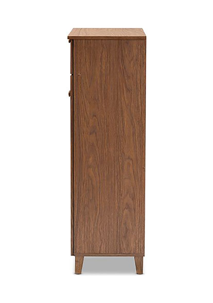 Coolidge Modern and Contemporary Walnut Finished 5-Shelf Wood Shoe Storage Cabinet with Drawer