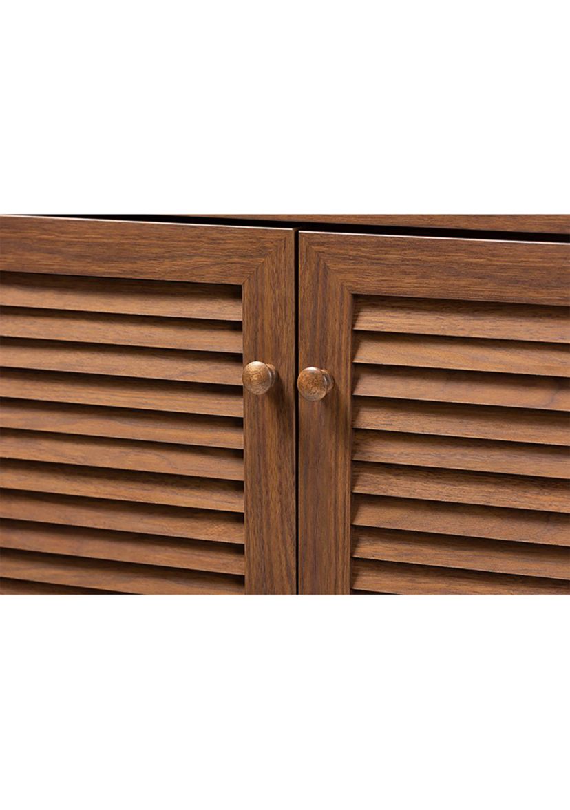 Coolidge Modern and Contemporary Walnut Finished 5-Shelf Wood Shoe Storage Cabinet with Drawer