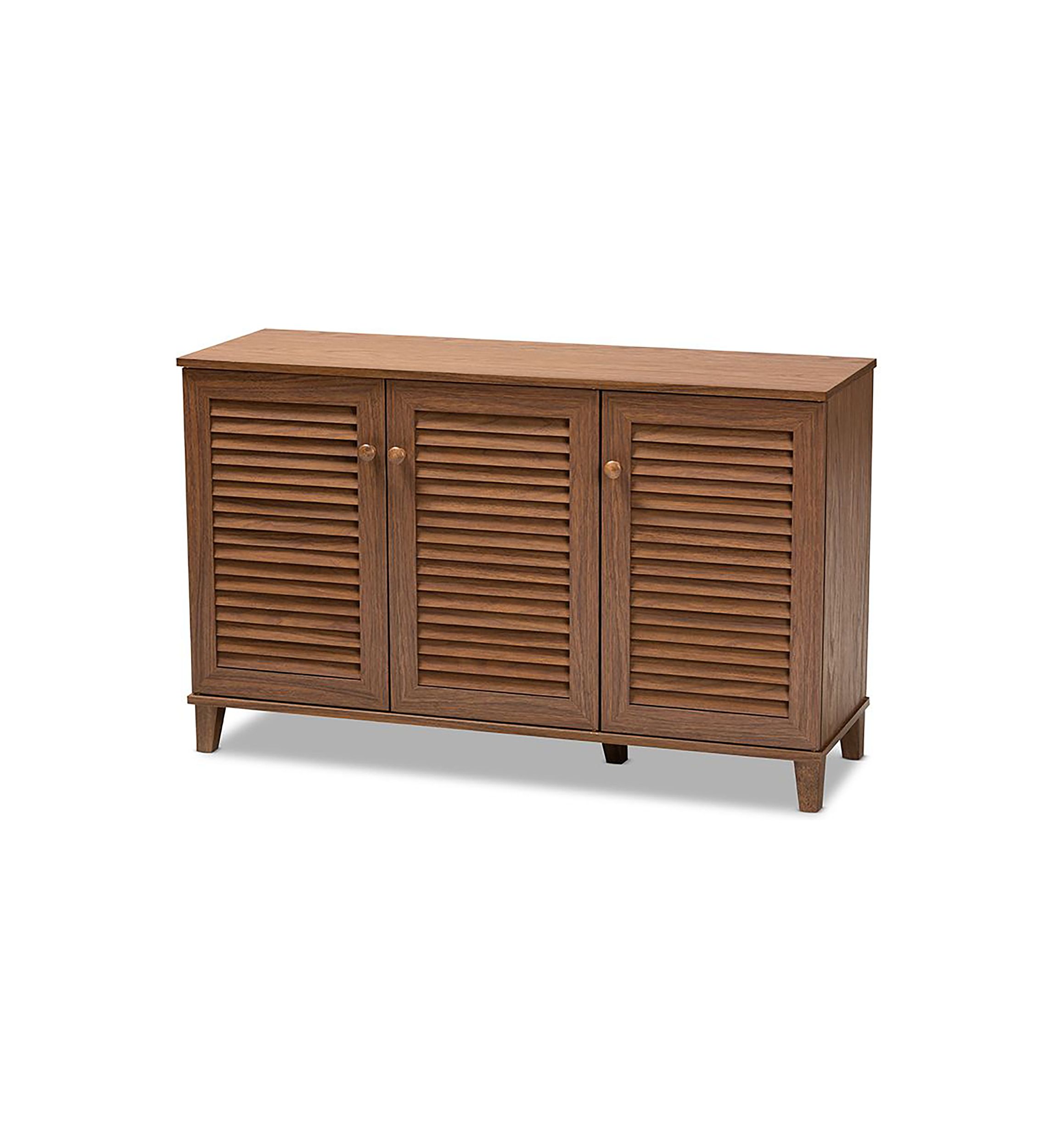 Coolidge Modern and Contemporary Walnut Finished 8-Shelf Wood Shoe Storage Cabinet