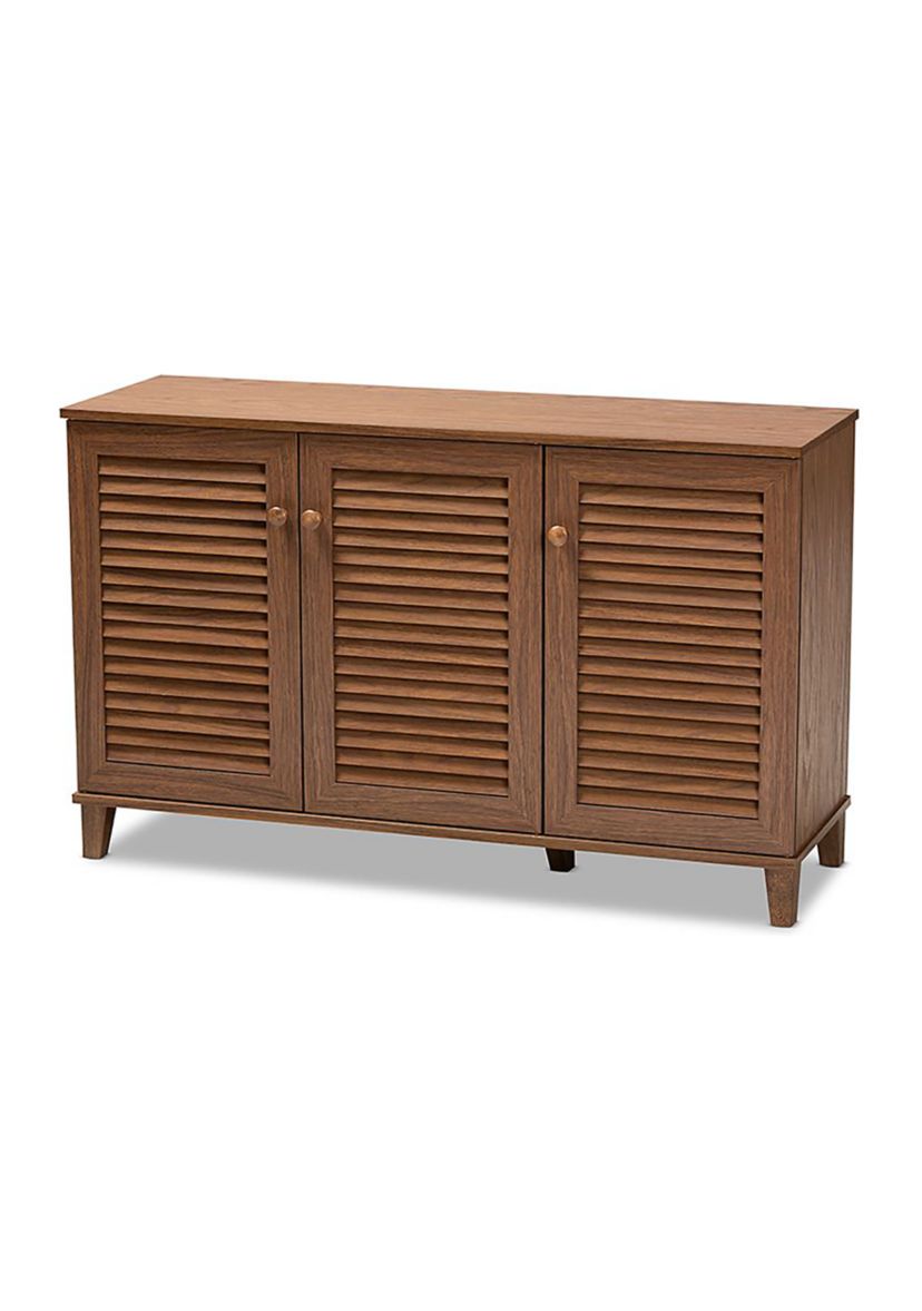 Coolidge Modern and Contemporary Walnut Finished 8-Shelf Wood Shoe Storage Cabinet