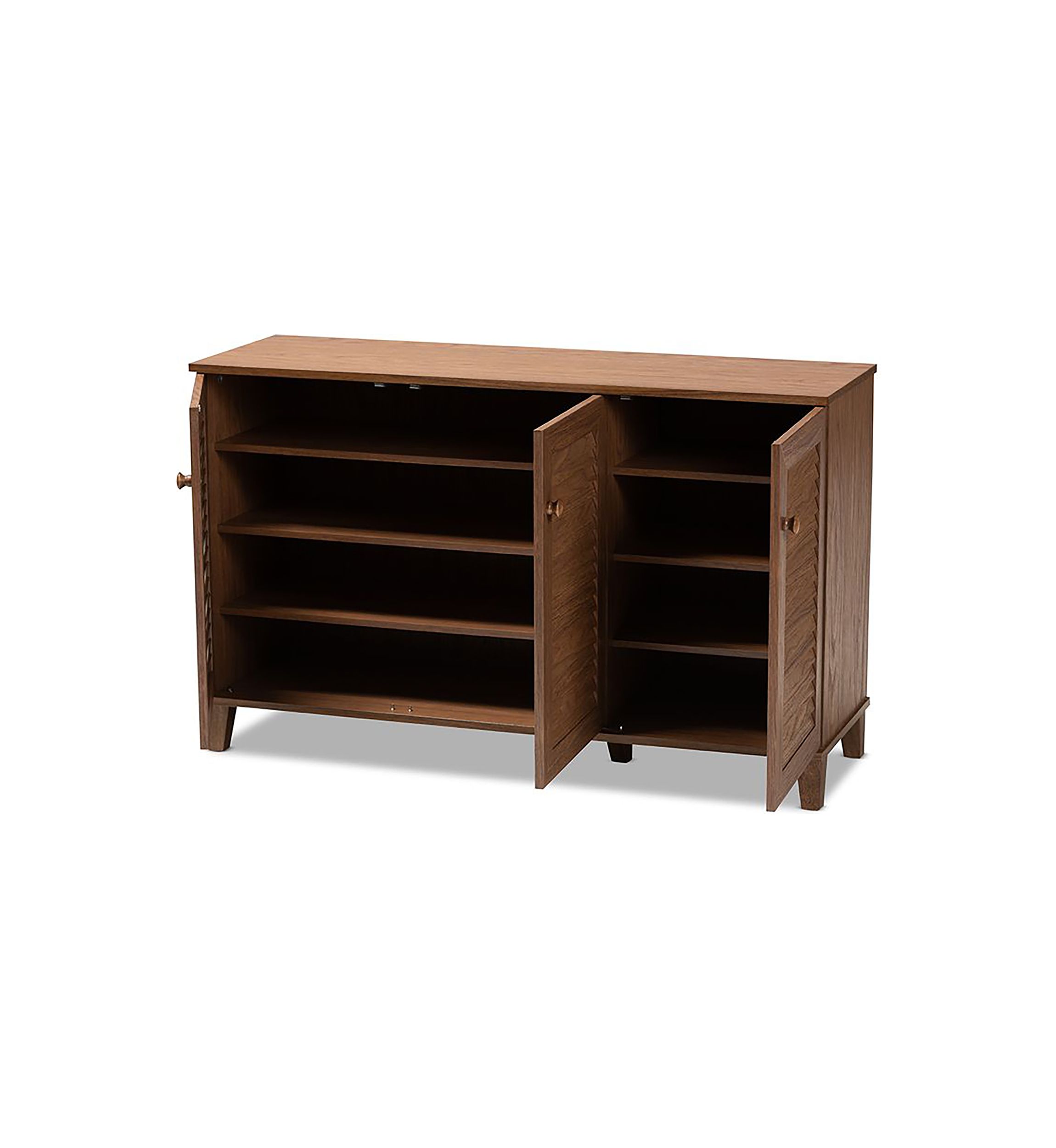 Coolidge Modern and Contemporary Walnut Finished 8-Shelf Wood Shoe Storage Cabinet