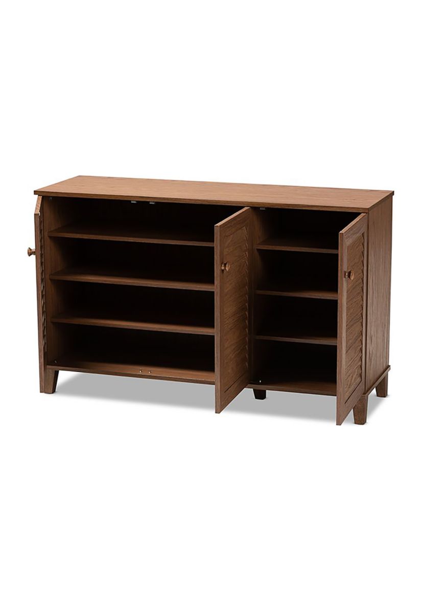 Coolidge Modern and Contemporary Walnut Finished 8-Shelf Wood Shoe Storage Cabinet