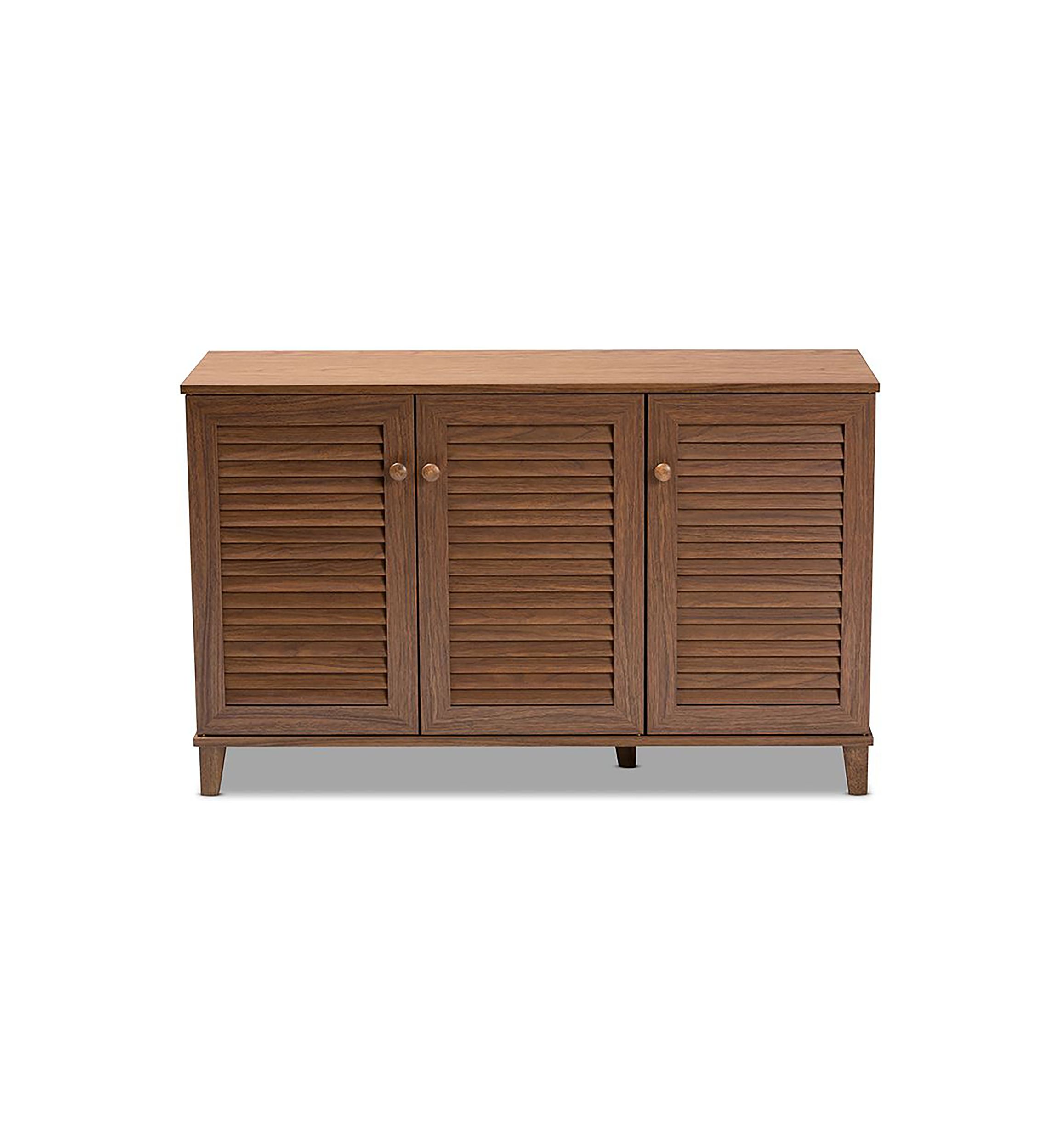 Coolidge Modern and Contemporary Walnut Finished 8-Shelf Wood Shoe Storage Cabinet