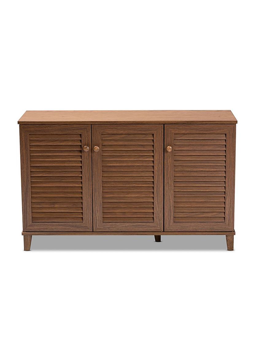 Coolidge Modern and Contemporary Walnut Finished 8-Shelf Wood Shoe Storage Cabinet