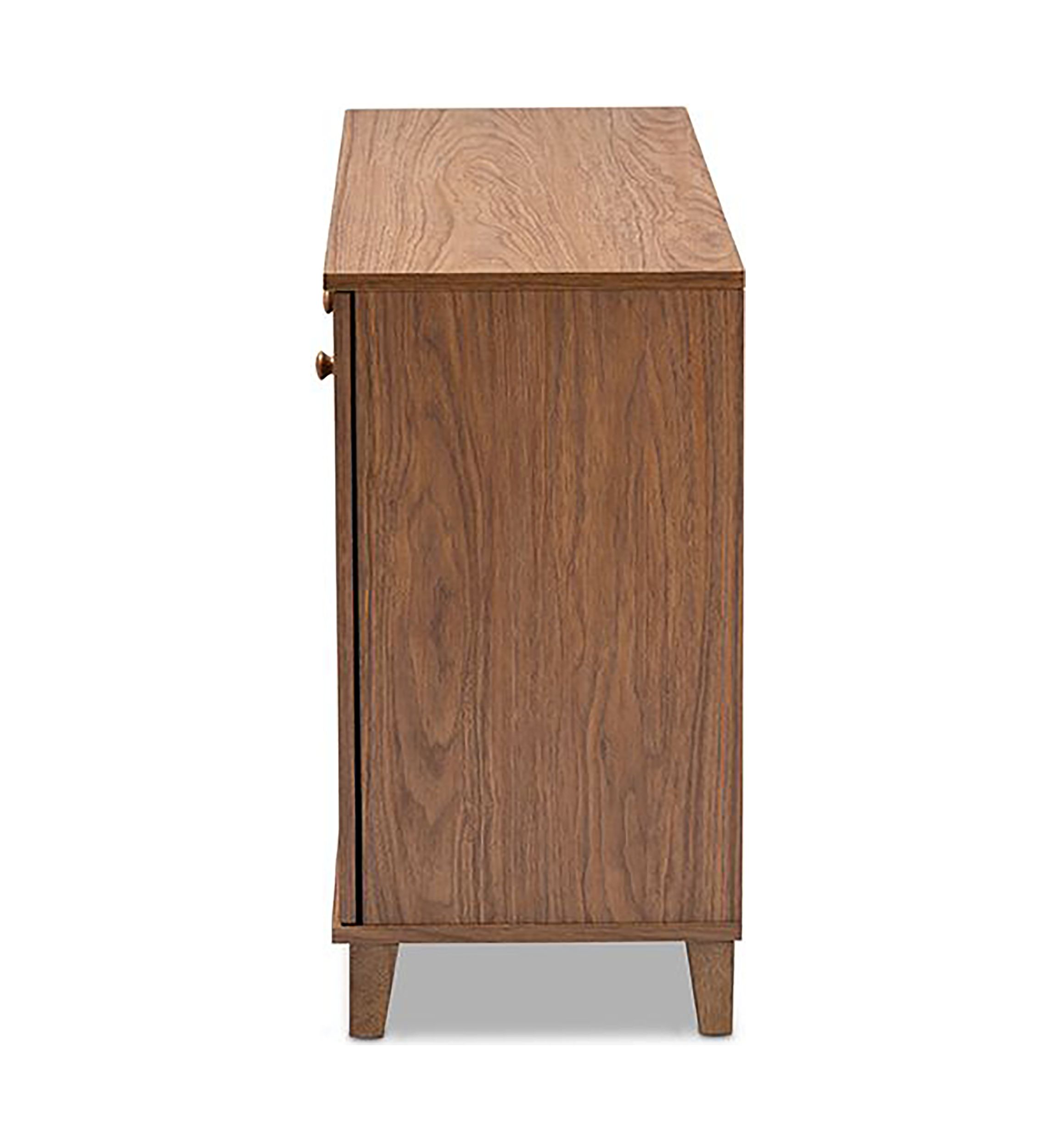 Coolidge Modern and Contemporary Walnut Finished 8-Shelf Wood Shoe Storage Cabinet