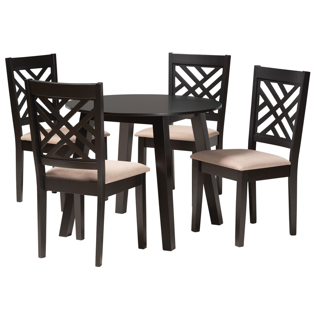 Ellie Modern Beige Fabric and Dark Brown Finished Wood 5-Piece Dining Set
