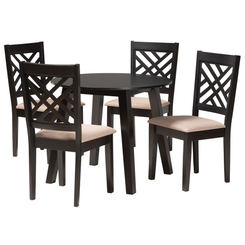 Ellie Modern Beige Fabric and Dark Brown Finished Wood 5-Piece Dining Set