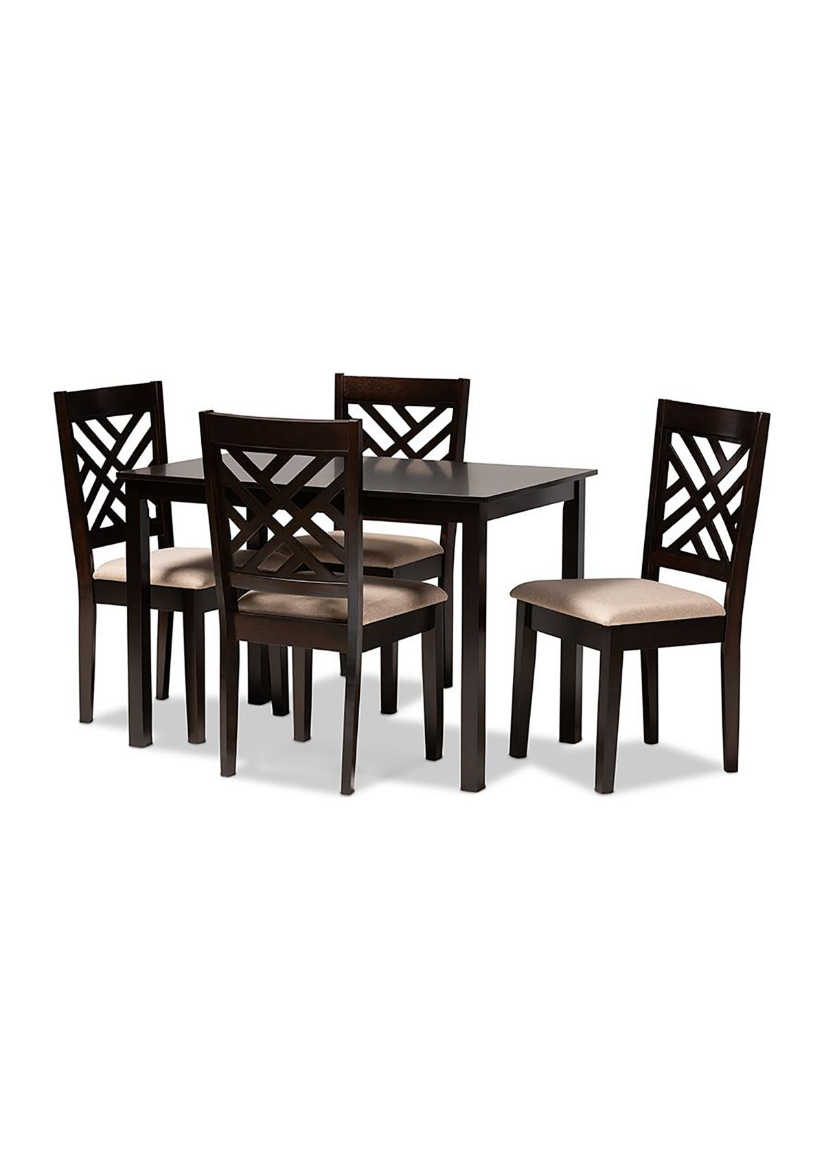 Caron Modern and Contemporary Sand Fabric Upholstered Espresso Brown Finished Wood 5-Piece Dining Set