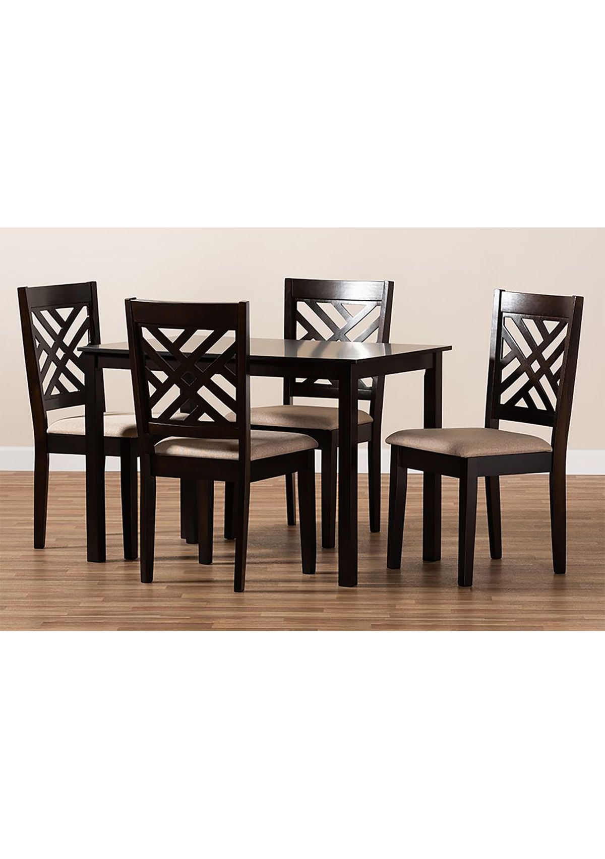 Caron Modern and Contemporary Sand Fabric Upholstered Espresso Brown Finished Wood 5-Piece Dining Set
