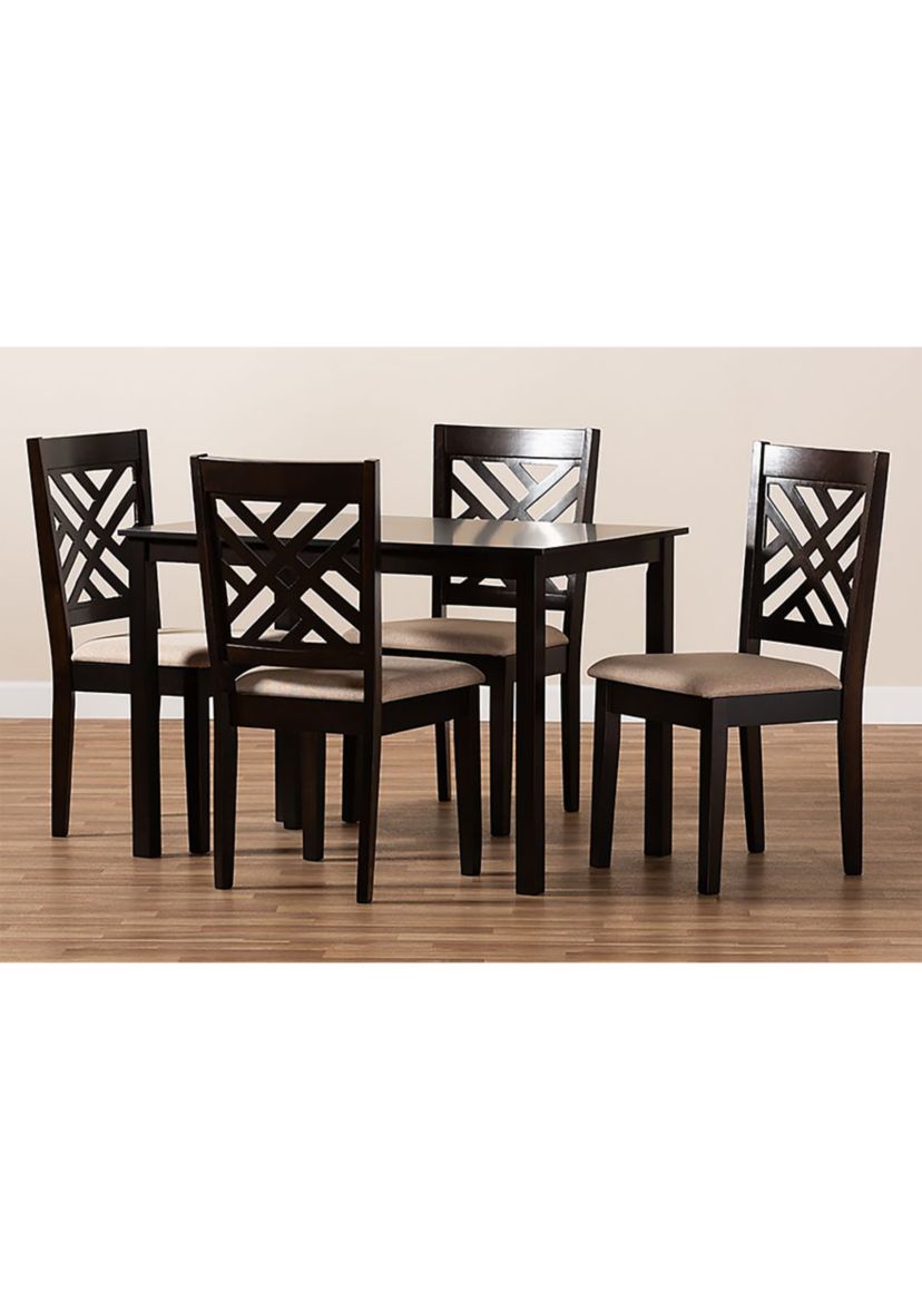 Caron Modern and Contemporary Sand Fabric Upholstered Espresso Brown Finished Wood 5-Piece Dining Set