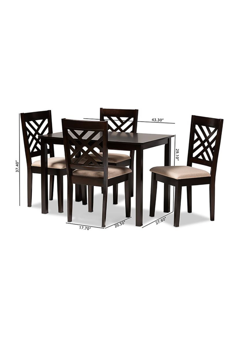 Caron Modern and Contemporary Sand Fabric Upholstered Espresso Brown Finished Wood 5-Piece Dining Set