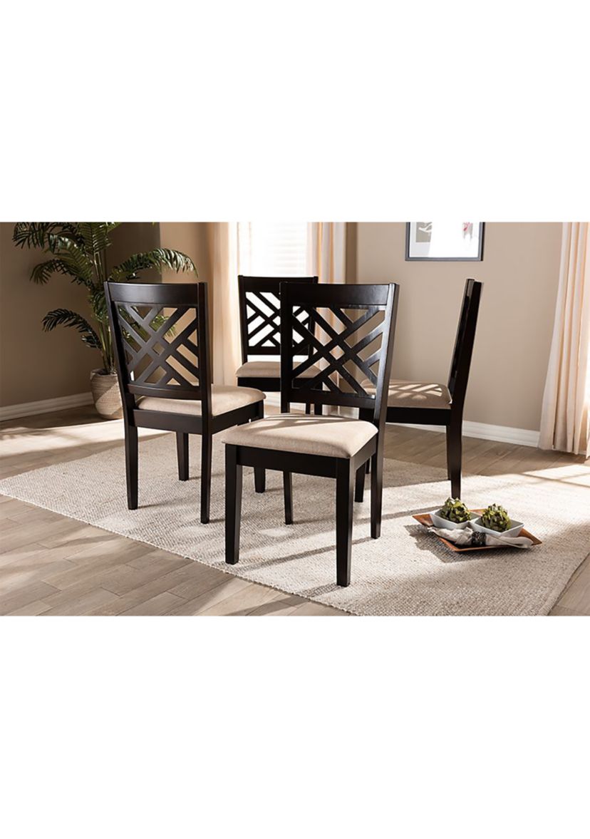 Caron Modern and Contemporary Sand Fabric Upholstered Espresso Brown Finished Wood Dining Chair