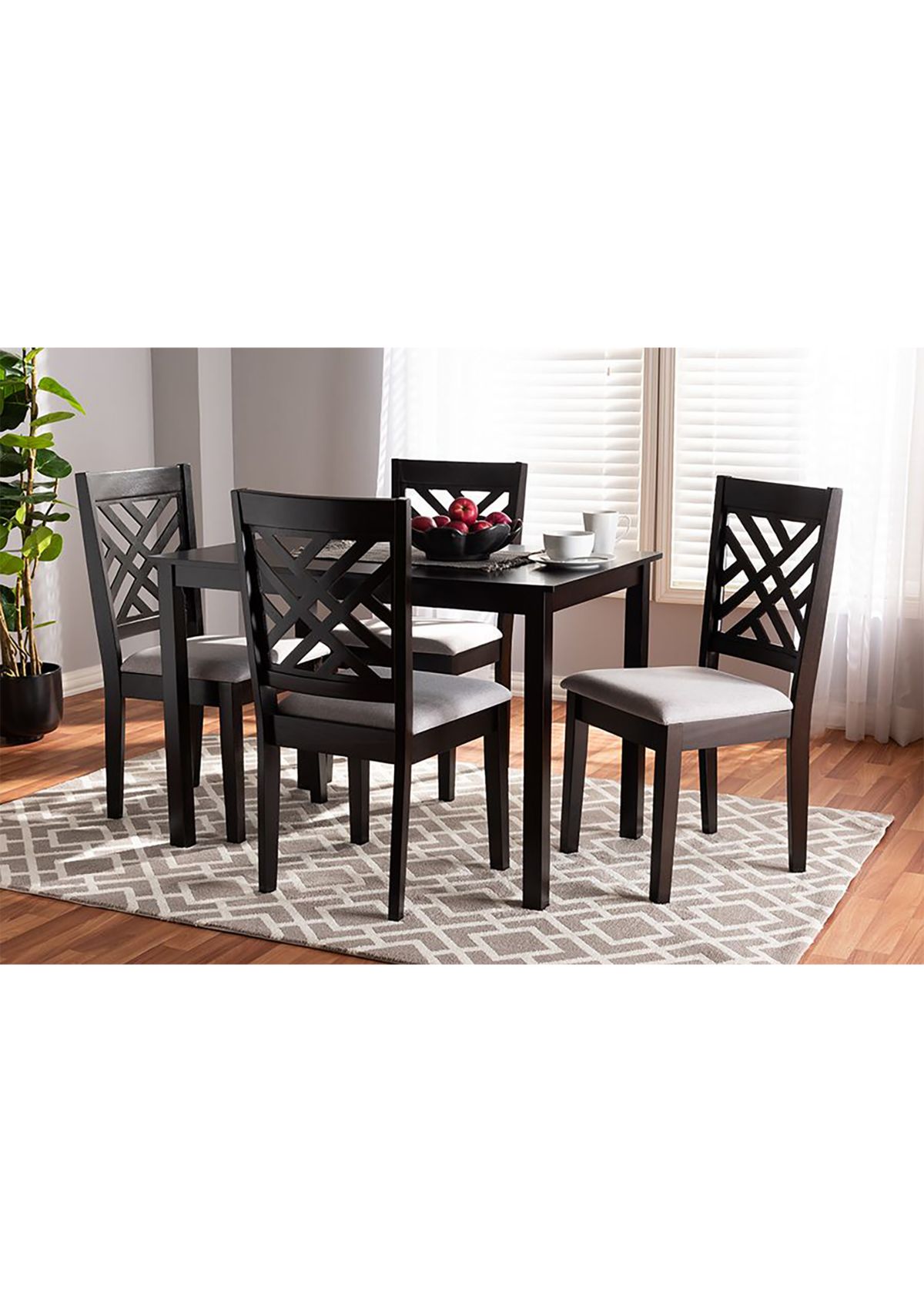 Caron Modern and Contemporary Gray Fabric Upholstered Espresso Brown Finished Wood 5-Piece Dining Set