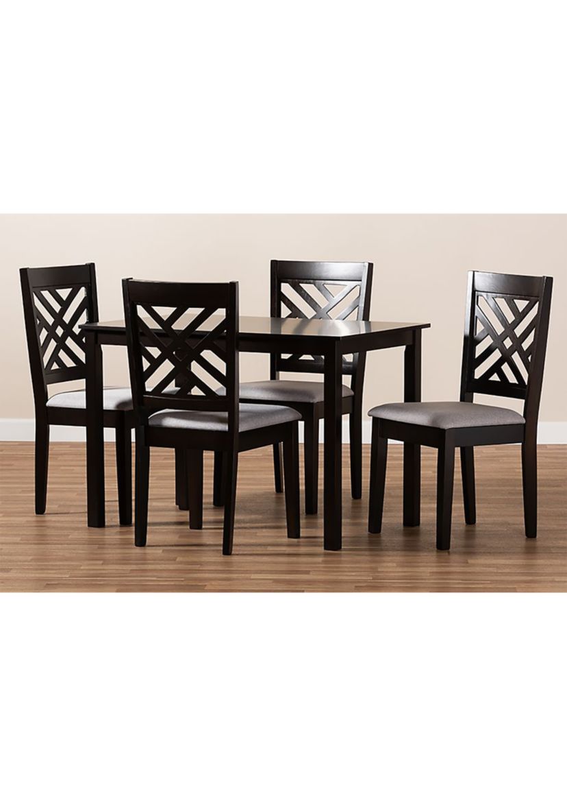 Caron Modern and Contemporary Gray Fabric Upholstered Espresso Brown Finished Wood 5-Piece Dining Set