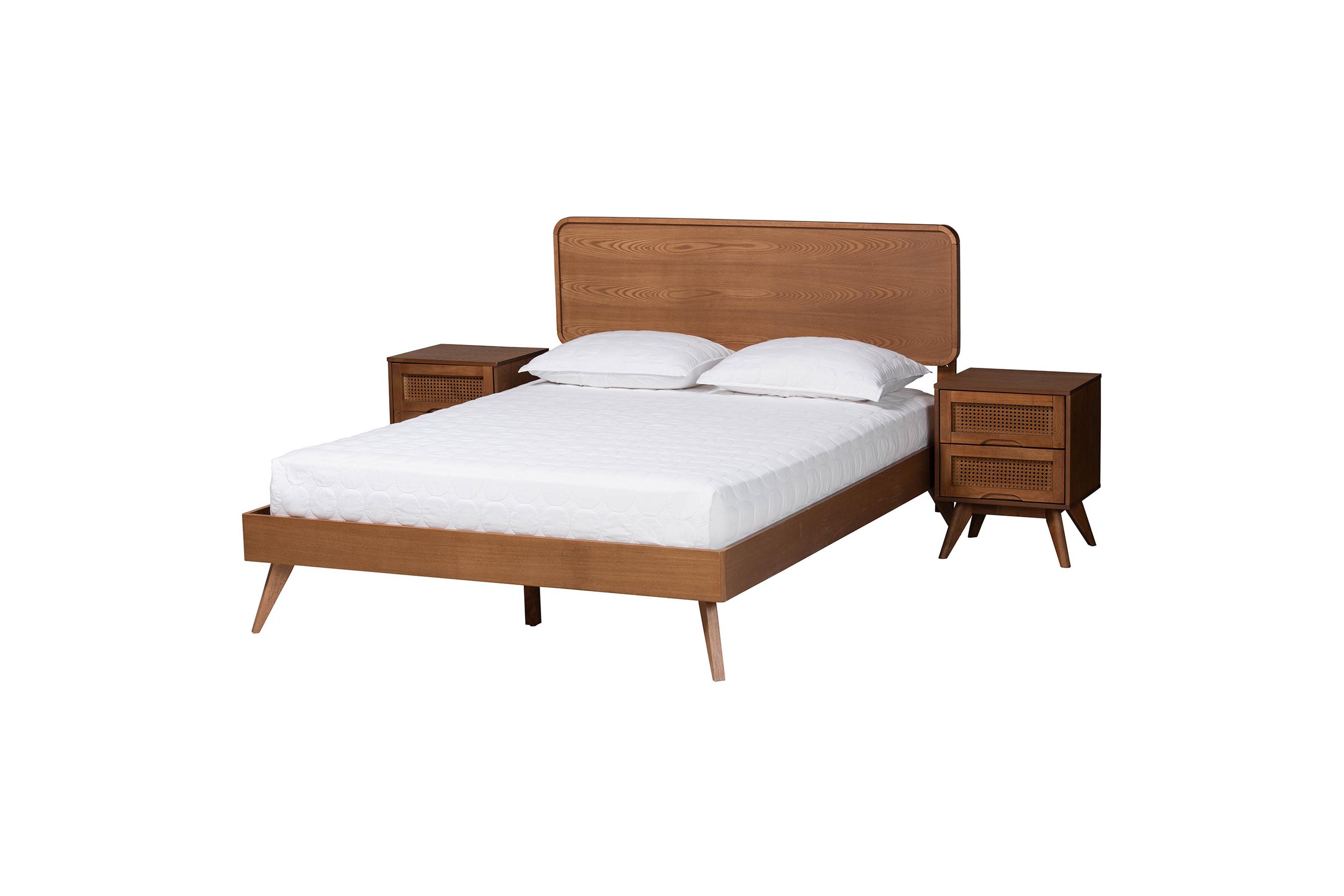 Demeter Mid-Century Modern Walnut Brown Finished Wood King Size 3-Piece Bedroom Set