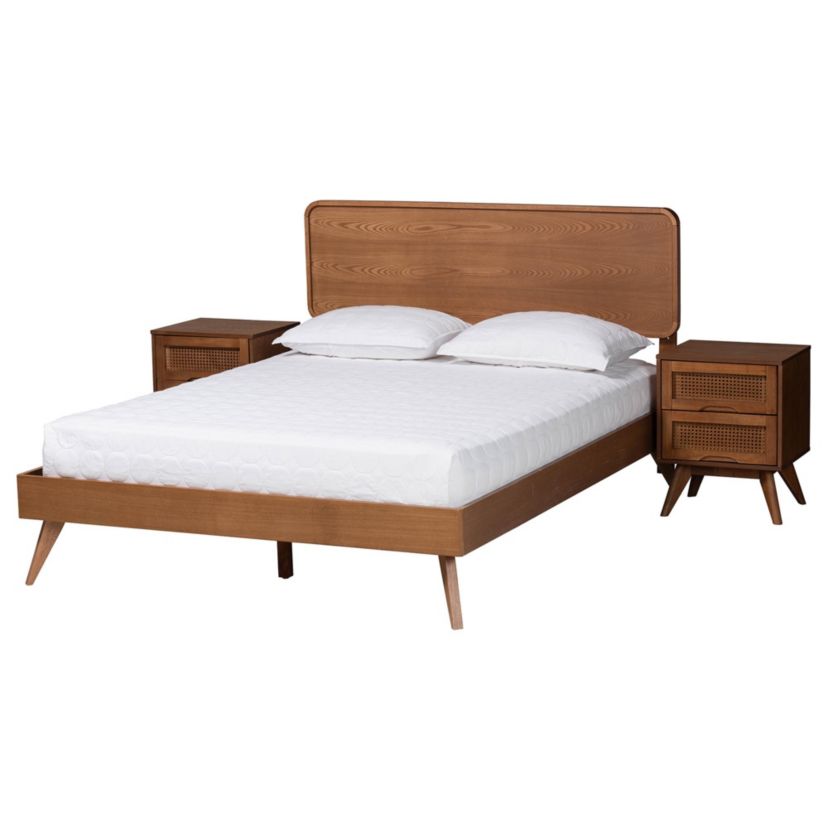 Demeter Mid-Century Modern Walnut Brown Finished Wood King Size 3-Piece Bedroom Set