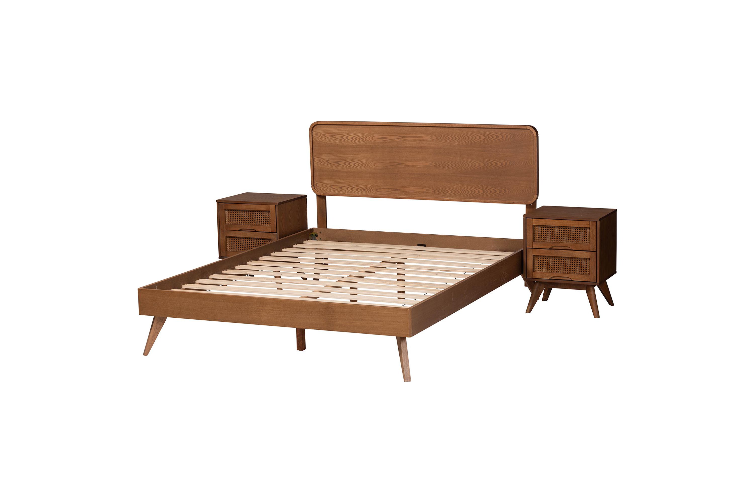 Demeter Mid-Century Modern Walnut Brown Finished Wood King Size 3-Piece Bedroom Set