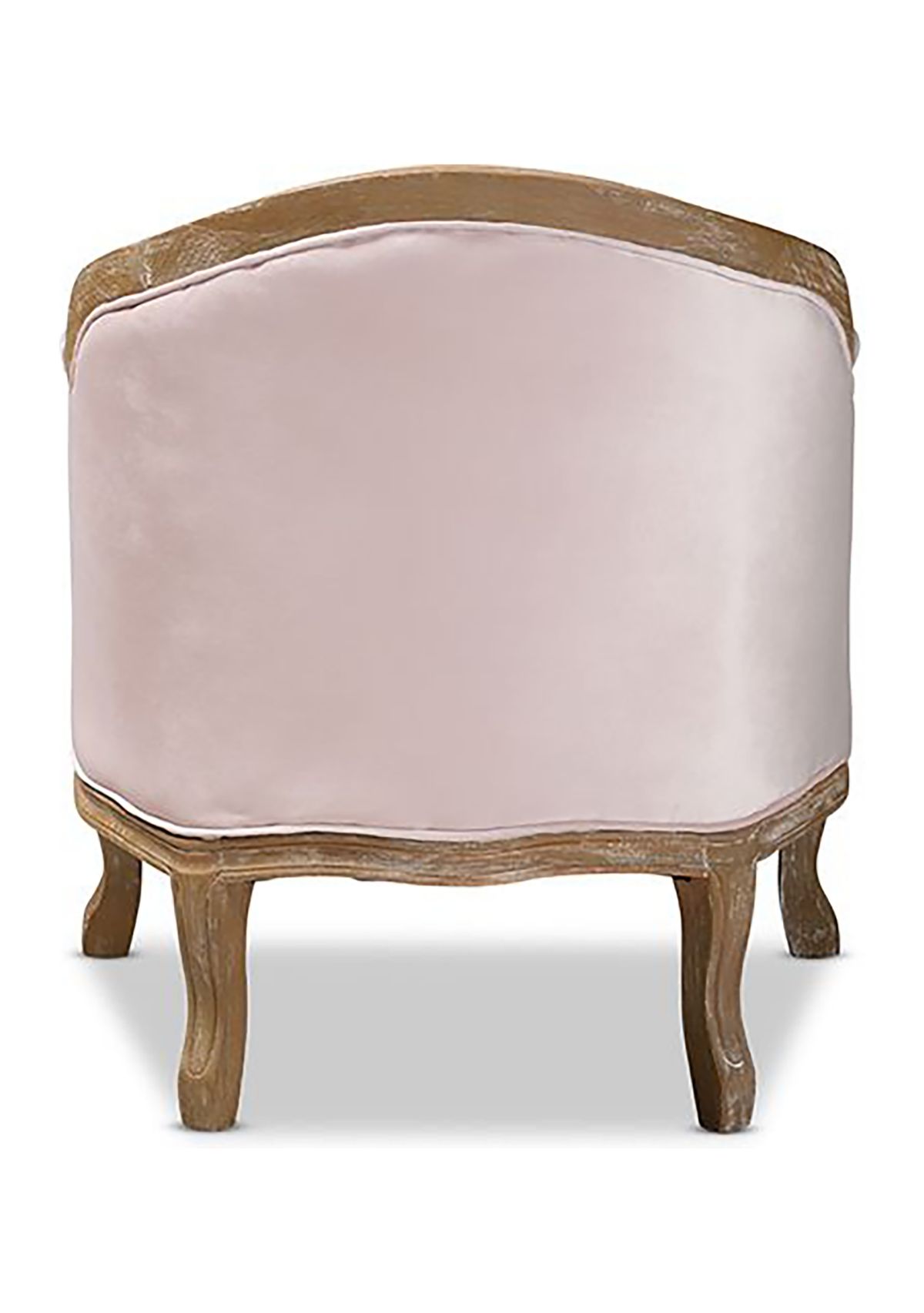 Genevieve Traditional French Provincial Light Pink Velvet Upholstered White-Washed Oak Wood Armchair