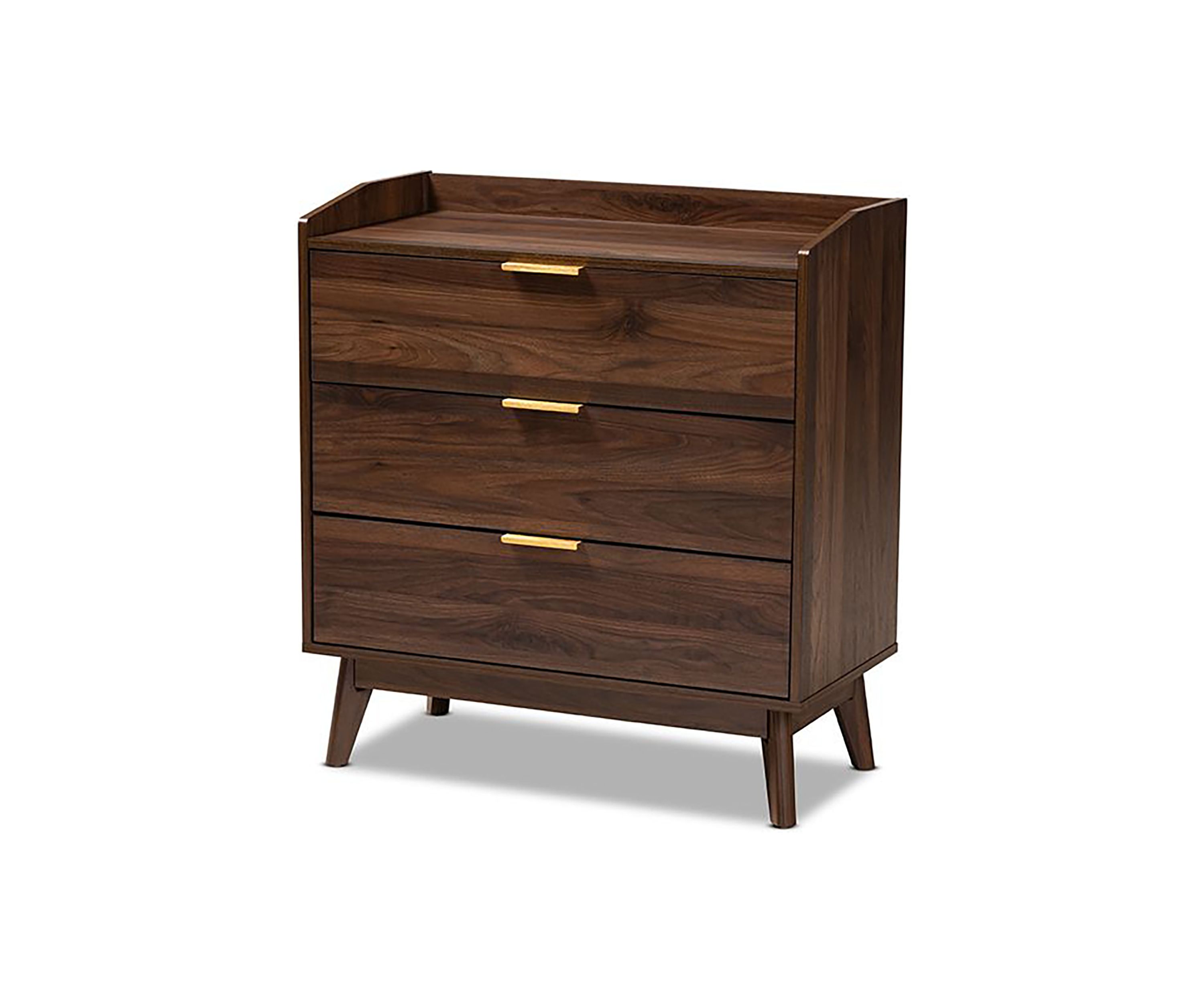 Lena Mid-Century Modern Walnut Brown Finished 3-Drawer Wood Chest