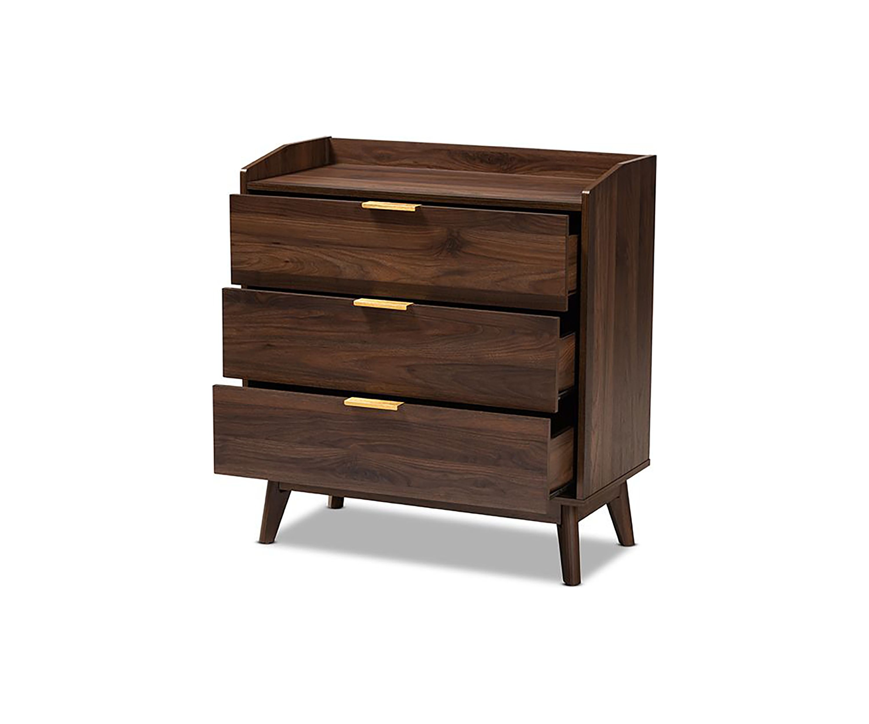 Lena Mid-Century Modern Walnut Brown Finished 3-Drawer Wood Chest