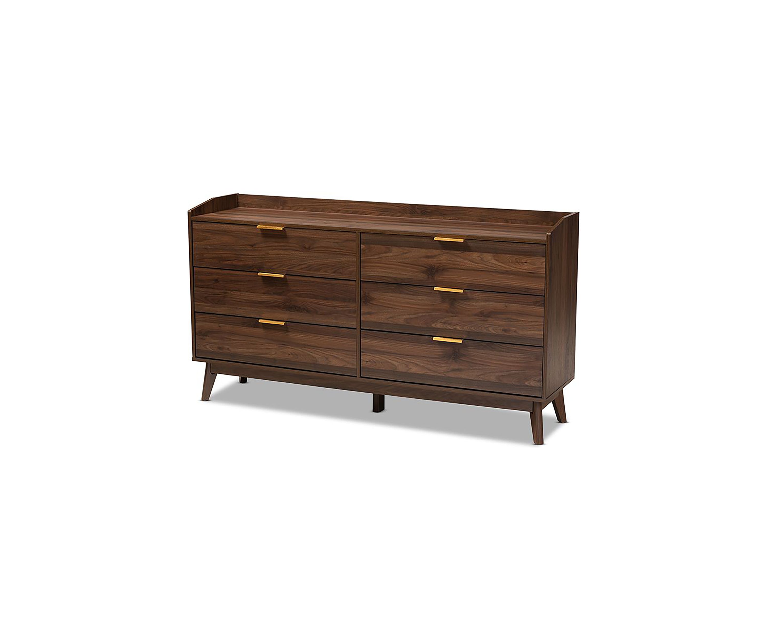 Lena Mid-Century Modern Walnut Brown Finished 6-Drawer Wood Dresser