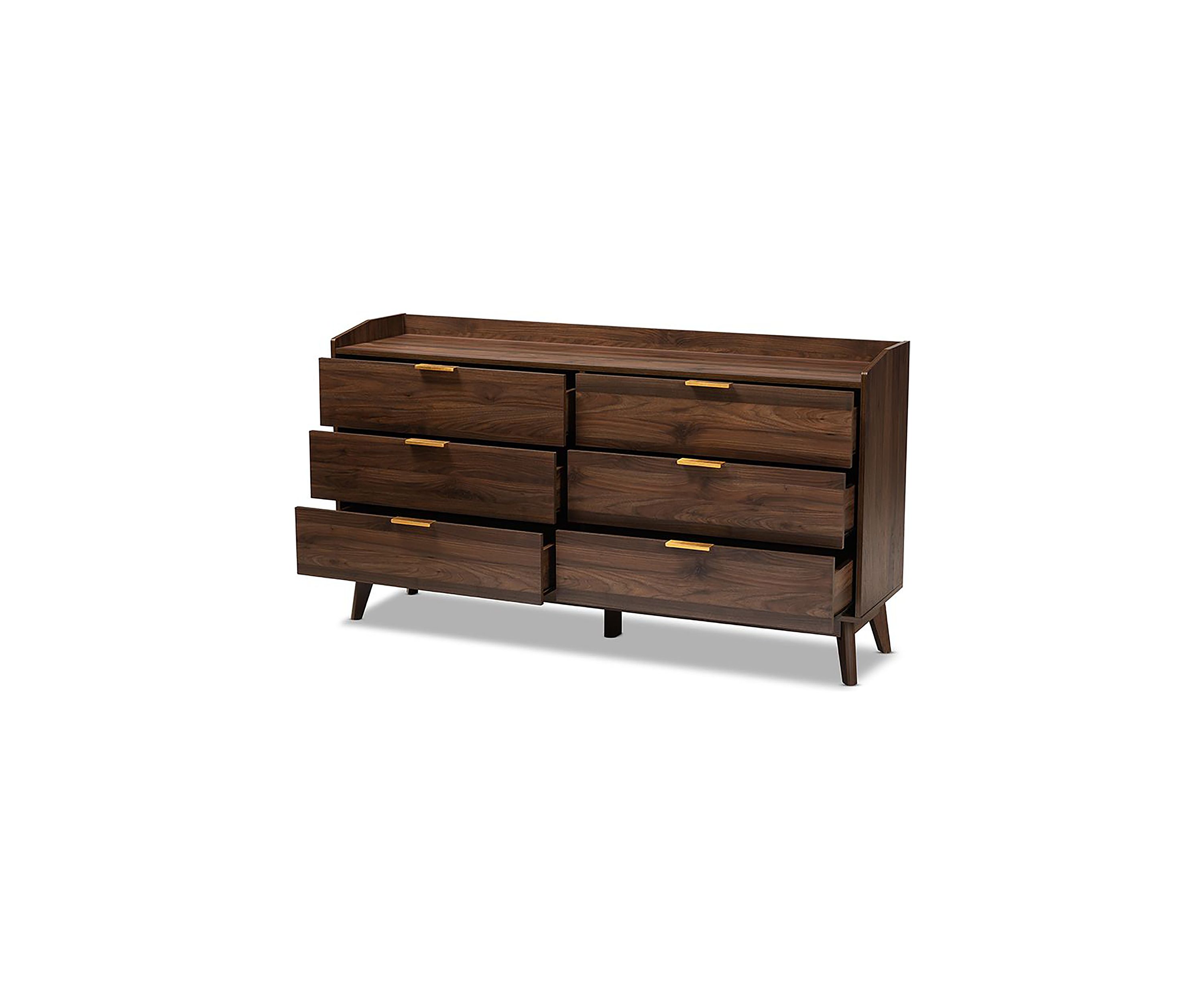 Lena Mid-Century Modern Walnut Brown Finished 6-Drawer Wood Dresser