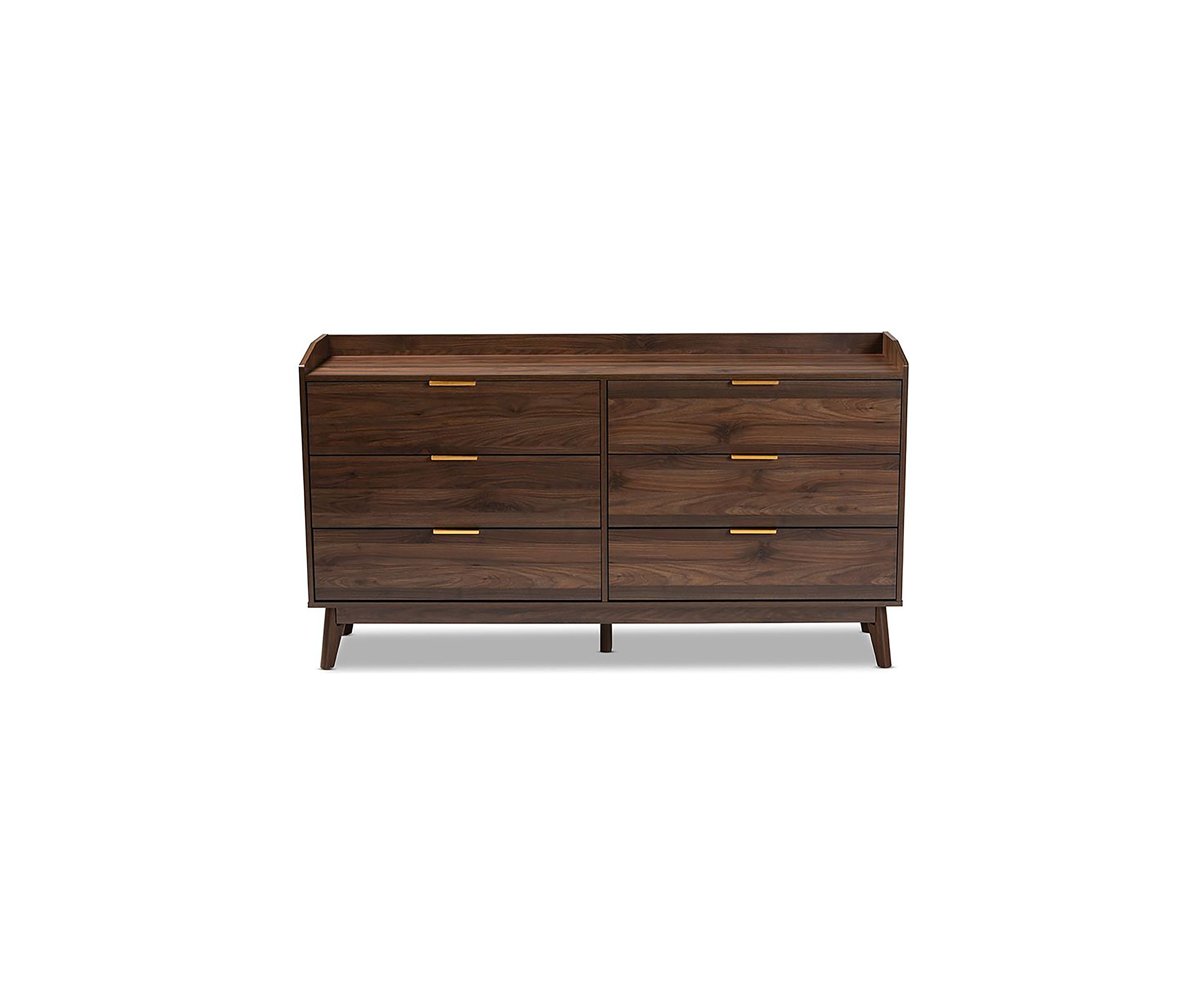 Lena Mid-Century Modern Walnut Brown Finished 6-Drawer Wood Dresser